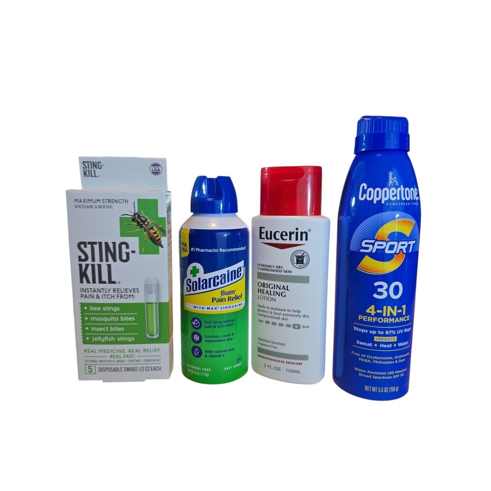 Summer First Aid Sun Care Lot Coppertone SPF 30 Solarcaine Eucerin Sting-Kill Ki